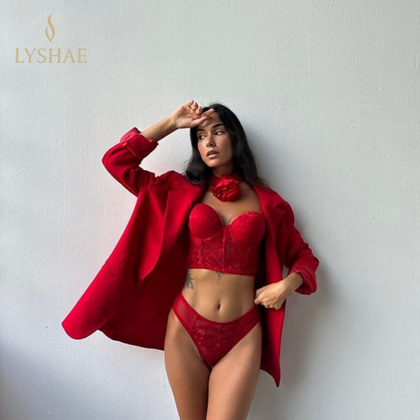 Kırmızı Dantel Korse Sütyen Takımı, Romantik Dantel Korse Sütyen & Külot Seti, Destekli Simli Bustiyer Takım