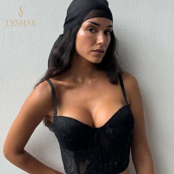 Siyah Dantel Korse Sütyen Takımı, Romantik Dantel Korse Sütyen & Külot Seti, Destekli Simli Bustiyer Takım