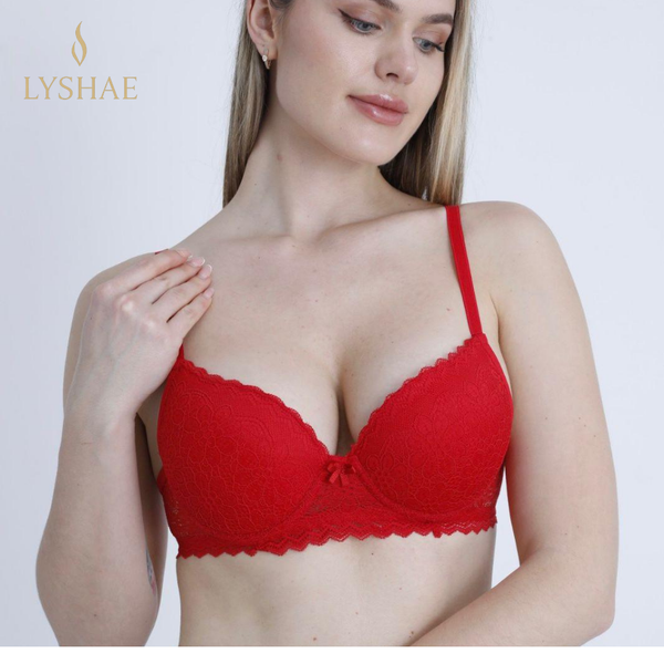 Lyshae kırmızı dantelli destekli sütyen, şık iç giyim modeli, çiçek desenli zarif dantel detaylı sütyen, Lyshae kadın premium iç çamaşırı koleksiyonu, rahat ve şık tasarım, özel günler için seksi kırmızı sütyen
