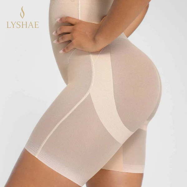 Lyshae bej yüksek bel dikişsiz toparlayıcı korse, şeffaf detaylı ince kumaş, vücut şekillendirici şık korse modeli, rahat iç giyim, ince gösteren korse